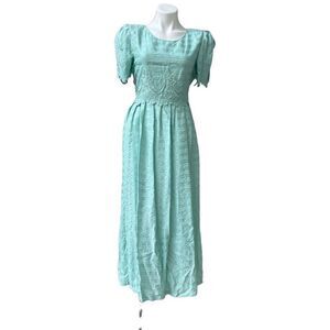 Sarah Elizabeth Womens Vintage Embroidered Dress Short Sleeeve Lace Midi Blue 6